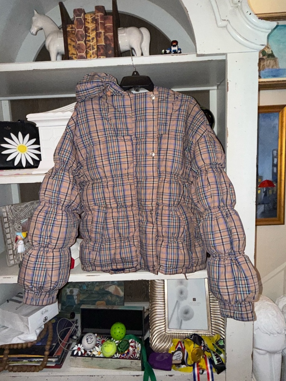 Free People Party of One Medium M brown plaid puffer - Picture 4 of 7